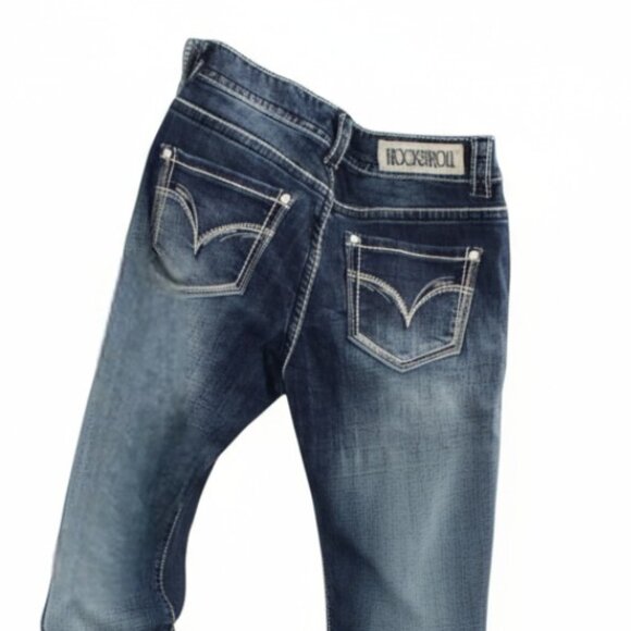 Rock & Roll Cowgirl Blue Fade Distressed Boyfriend Boot Jean 27/31 - Picture 3 of 9